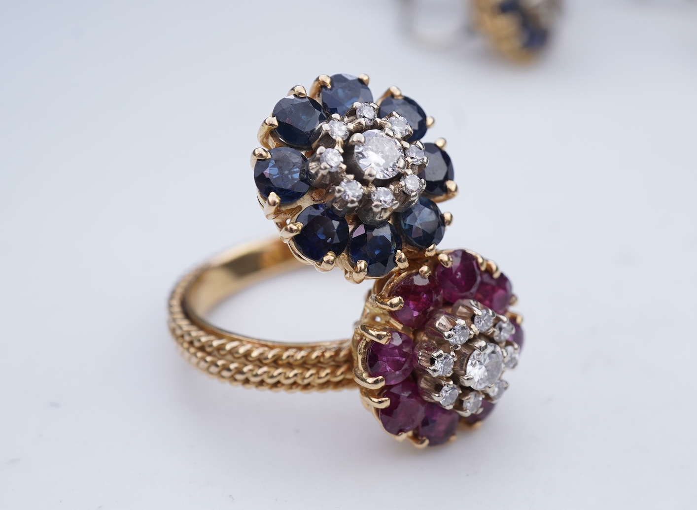 A sapphire, ruby and diamond demi-parure, mid 20th century